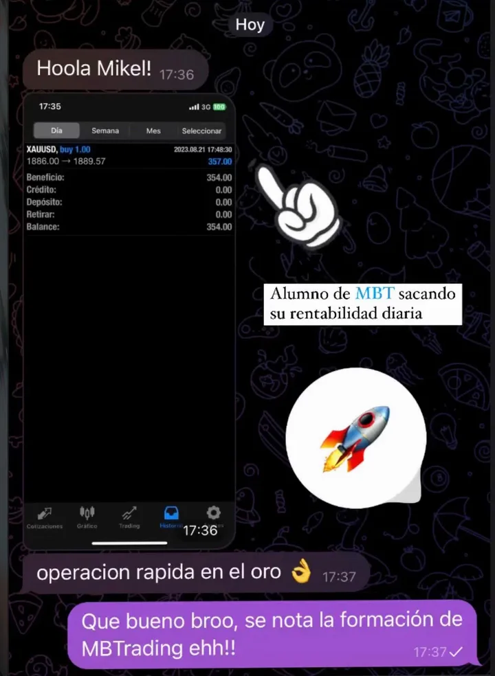 Captura de conversación con un alumno de MB Trading